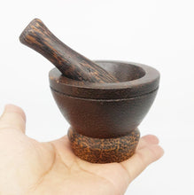 Load image into Gallery viewer, Small Mortar Pestle Wood Mini Wooden Thai Grinder Pill Crusher Handcraft Cute 3&quot;