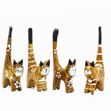 Load image into Gallery viewer, Set of 4 Cat Figurine Vintage Wood Carved Hand Art Painted Statue Wooden Vintage