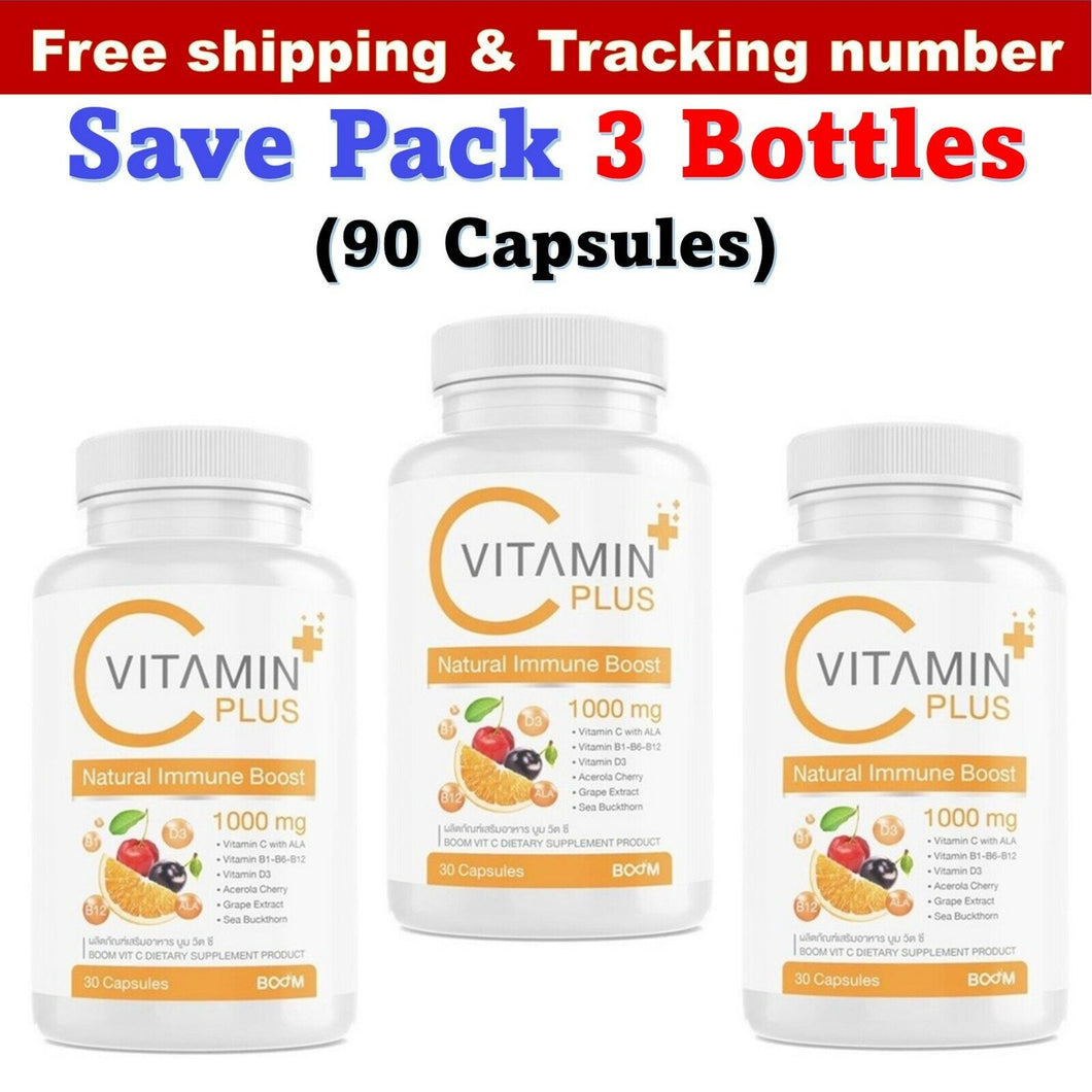 3x Boom Vitamin C 1000 mg Plus Acerola Cherry Citrus Health Immunity Skin Care