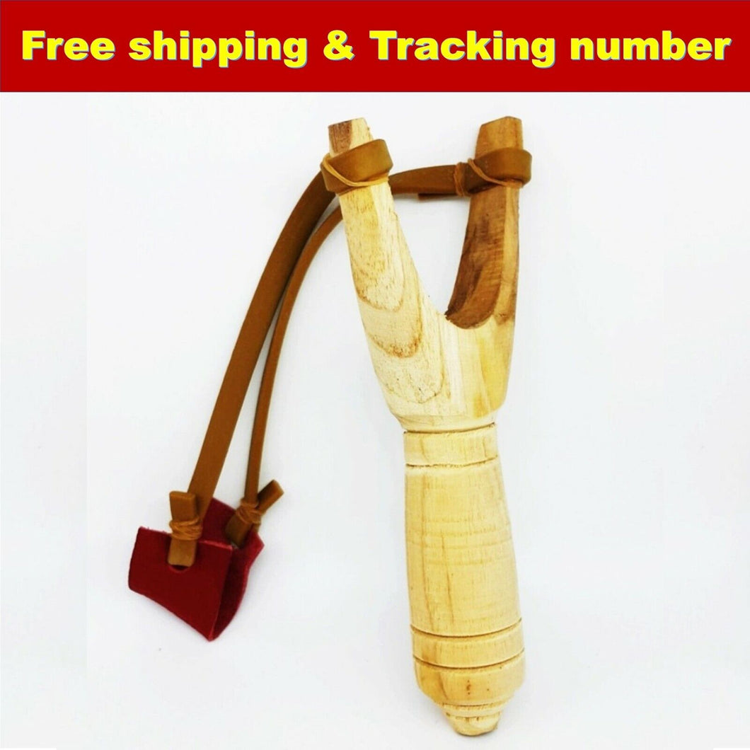 Sling Shot Catapult Wooden Bamboo Handle Flat Rubber Band Slingshot Hunting