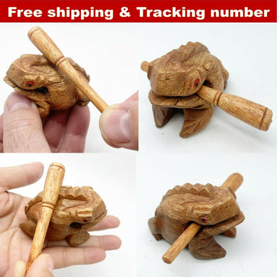 2x Mini Frog Carved Thai Wooden Croaking Instrument Musical Sound Frog Handcraft