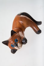 Load image into Gallery viewer, Blue Eye Cat Wood Carved Figurine Desk Table Decor Rest Posture Cute Collectible