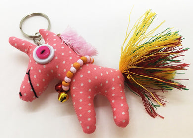 Doll Unicorn Pink Horse Keyring sewing charm cute keychain animal lover Fabric