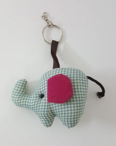 Mini Elephant Fabric Keyring Doll Green Scotch Pattern Hand sewing charm cute