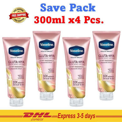 4x300ml Vaseline Healthy Bright Gluta-Hya Serum Dewy Radiance Burst Lotion DHL