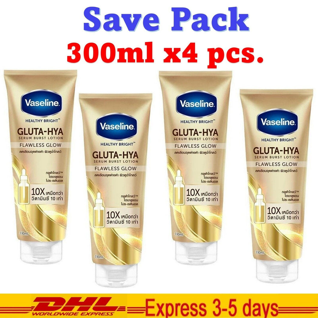 4x Vaseline Healthy Bright Gluta-Hya Serum Burst Lotion Flawless Glow 300ml