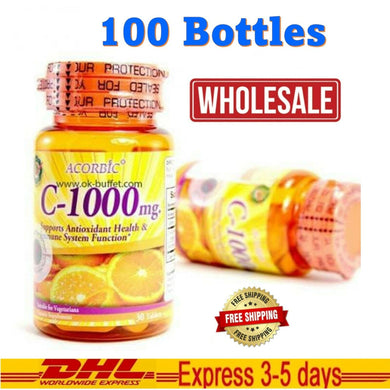 100 Pcs.AUTHENTIC ACORBIC VITAMIN C-1000 MG Radiant Skin Fast ship DHL express