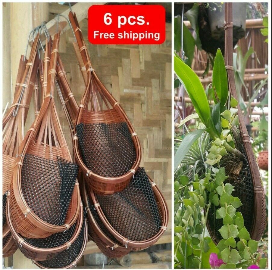6x Woven Basket Planter Decor Orchid Flower Hanging Pot Bamboo Basket Garden