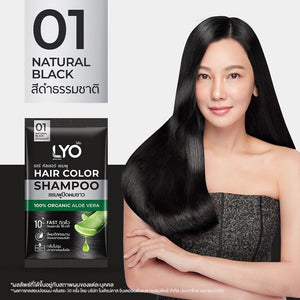 LYO Hair Color Shampoo Cover White to Black Hair Color Long Lasting (6 Sachet)