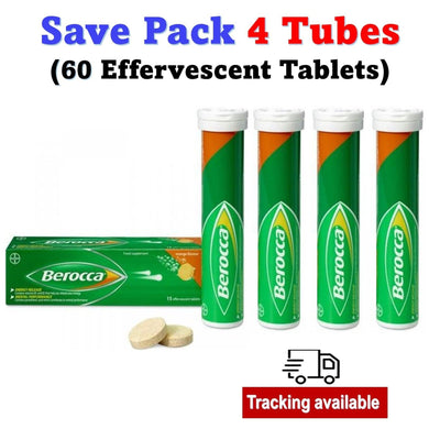 4x Berocca Performance Tube of 15 Effervescent Tablets Orange Flavor