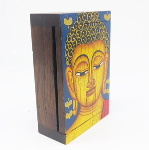Thailand Buddha Painting Box Teak Wooden Wood Handmade Gift Craft Vintage New