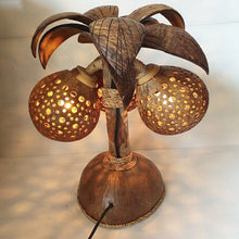Load image into Gallery viewer, Coconut Tree Sculpture Table Lamp 3 Shades Coconut Shell Tropical Tiki Bar Decor