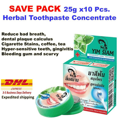 10x Toothpaste Yim Siam Herbal Concentrate Reduce Bad Breath Cigarette Stains