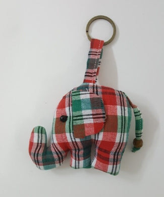 Elephant Doll Keyring Scotch Pattern sewing charm cute Fabric animal lover