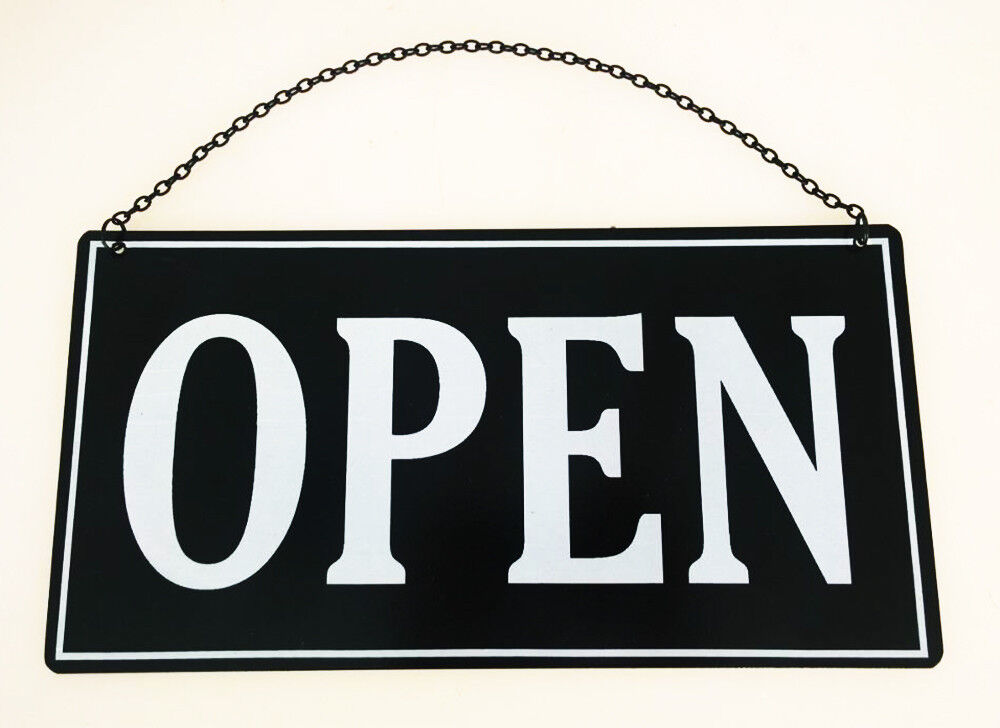 Open Closed Plaque Double Side Sign Painting Door Shop Plate Black Color Vintage