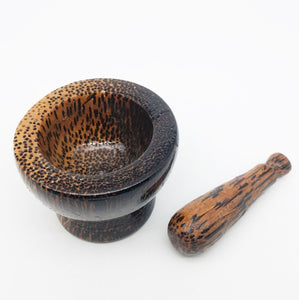 3" Mortar and Pestle Small Set Wood Handle Thai Handcraft Primitive Vintage