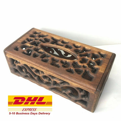 Teak Wood Wooden Tissue Box Cover Rectangular Holder Vintage Craft Decorative
