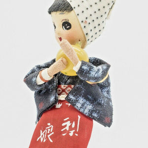 Japanese Wooden KOKESHI Doll Traditional Woman Girl Mini Carved Ship with Track