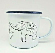 Load image into Gallery viewer, Thai Elephant Enamelware Cup Mug Vintage Coffee White Blue Thai Enamel Camping
