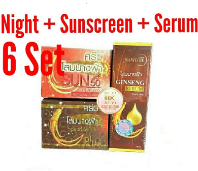 6 Set Ginseng Night Cream + Sunscreen SPF50 SERUM Reduce Wrinkles Dark Spots 20g