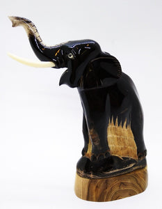 Elephant Sculpture Water Buffalo Horn Carved 6" Feng Shui Decor Collectible Gift