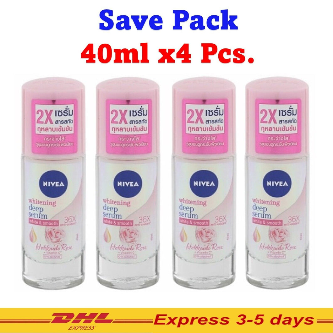 4x NIVEA Deep Serum Roll On Hokkaido Rose Deodorant Radiant Smooth Skin 40ml