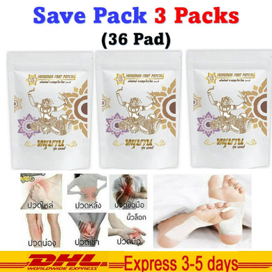 36Pad Thai Herbal Foot Patch Pads Good Sleep Relief Muscle Pain Hanuman Brand
