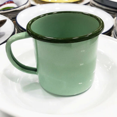Thai Enamel Cup Mug Hunting Fishing Camp Holder Green Trim Coffee Tea Drink Cute