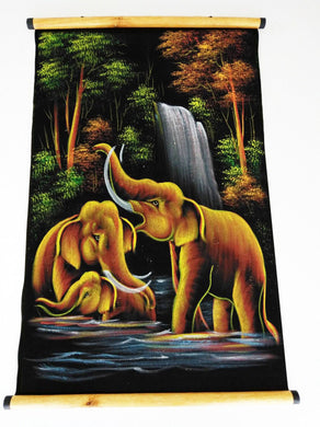 Elephant Handmade Fabric Painting Velvet Wall Decor Hanging Poster Picture gift