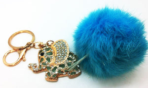 Diamond Elephant Pendant Gold Blue Keychain Bag Accessory Animal Keyring Gift