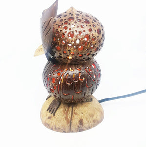 Owl Lamp Shade Table Bedside Desk Vintage Coconut Shell Wooden Home Decor Gift