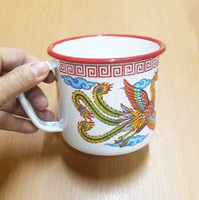 Load image into Gallery viewer, 2x Enamel Mug Cup Camping Trip Gift Coffee Tea Dragon Swan Chinese Traditional