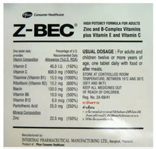 Load image into Gallery viewer, Z-BEC Multivitamins Multimineral High Potencyy Adults Formula 180 Tablets