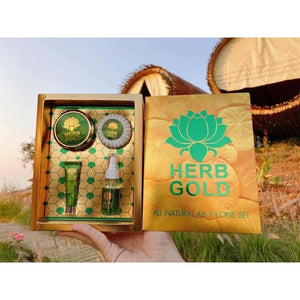 3 Set Herb Gold Set Lotus Extract Skin Care Reduce Acne Freckles Tighten Pores