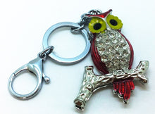 Load image into Gallery viewer, Diamond Owl Pendant Red Silver Keychain Backpack Accessory Animal Keyring Gift