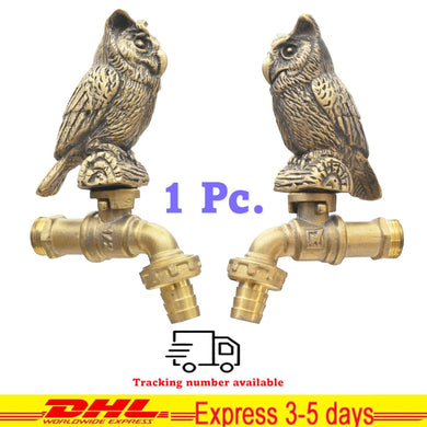 Brass Garden Faucet Tap Lookup Owl Bird SPIGOT Antique Vintage Water Home Decor