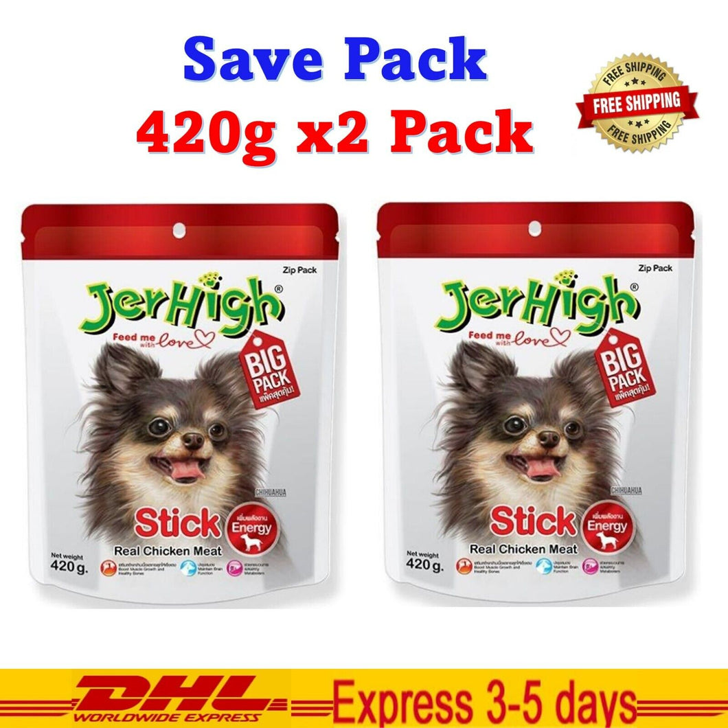 2x420g Dog Food Chew Stick Jerhigh Real Chicken Meat Zip Pack Healthy Bones