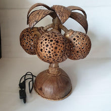 Load image into Gallery viewer, Coconut Tree Sculpture Table Lamp 3 Shades Coconut Shell Tropical Tiki Bar Decor