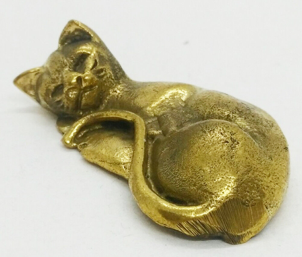 Cat Lucky Brass Amulet Miniature Talisman Love Charm Magic Thai Pendant