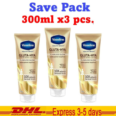 3x Vaseline Healthy Bright Gluta-Hya Serum Burst Lotion 10X Flawless Glow 300ml