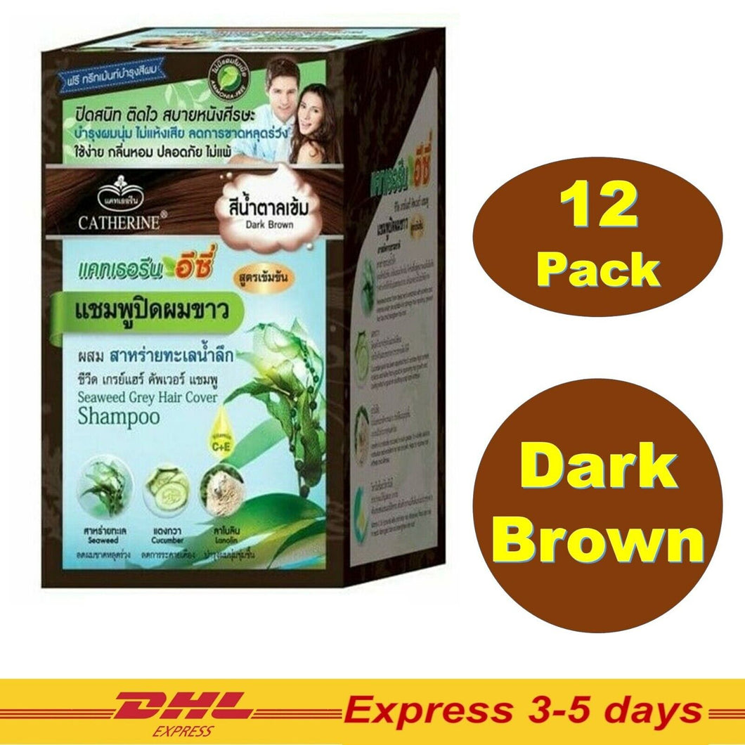 12x Seaweed Grey Hair Cover Shampoo Catherine Dark Brown Ammonia Free Ezi Dye