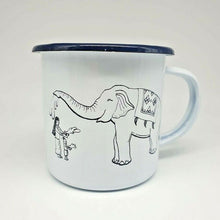 Load image into Gallery viewer, Thai Elephant Enamelware Cup Mug Vintage Coffee White Blue Thai Enamel Camping
