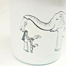 Load image into Gallery viewer, Thai Elephant Enamelware Cup Mug Vintage Coffee White Blue Thai Enamel Camping