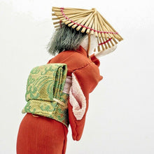 Load image into Gallery viewer, Vintage Japanese Sosaku Kokeshi Wooden Dolls 7.5" Paint Carved Kimono Signed