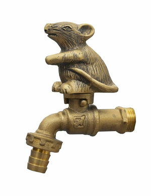 Brass Garden Tap Faucet Mouse Rat Antique Spigot Vintage Water Outdoor Living
