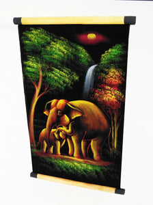 Elephant Handmade Fabric Painting Velvet Wall gift Decor Hanging Poster Picture