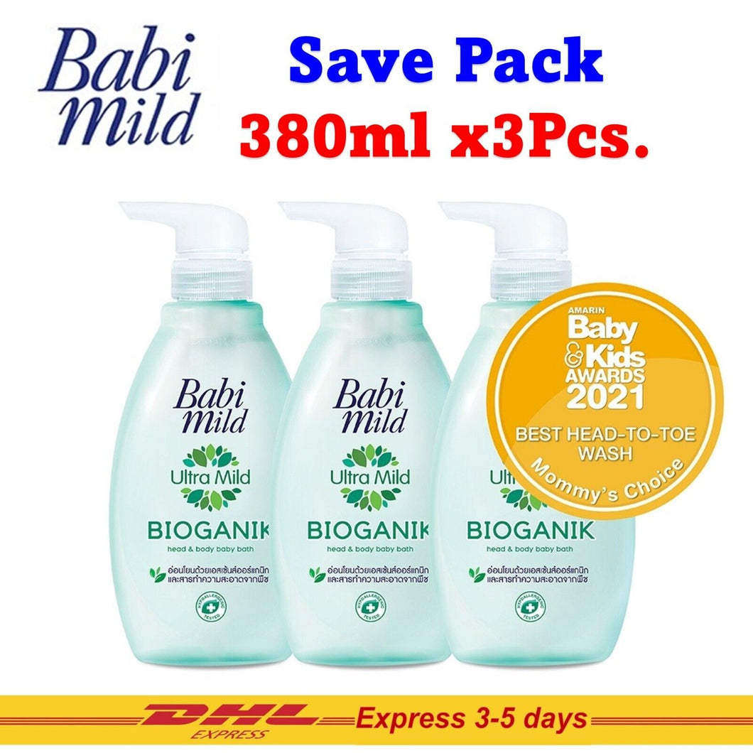 3X Babi Mild Ultra Mild Bioganik Organic Head Body Baby Bath Gentle Touch 380ml