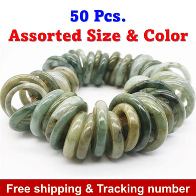 50x Burmese Jadeite Ring Assorted Size Color Untreated Green Shade Natural Jade