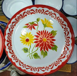 Set 8 Enamel Tray Thai Kitchenware Floral Pattern Vintage Art Decor Fruit Plate