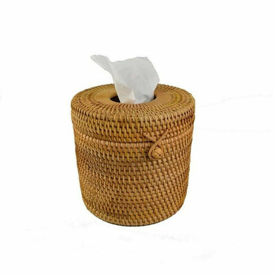 3x SET Round Rattan Tissue Box Cover vintage Vine Roll Toilet Paper Holder Stand